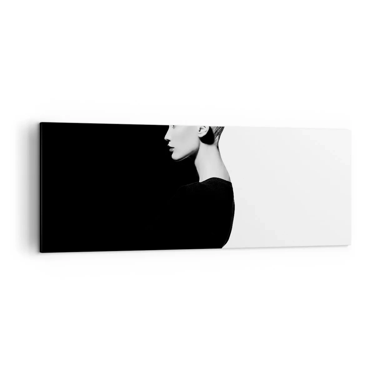 Impression sur toile - Image sur toile - Portrait élégant d'une femme sur fond noir et blanc - 140x50cm - Tout simplement une femme - Décoration murale moderne pour le salon et la chambre ARTTOR