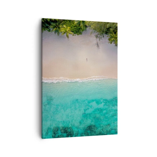 Impression sur toile - Image sur toile - Vue aérienne d'une plage tropicale aux eaux turquoises - 50x70cm - Plage paradisiaque - Décoration murale moderne pour le salon et la chambre ARTTOR