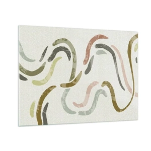 Impression sur verre - Image sur verre - Formes ondulées colorées sur fond clair - 70x50cm - Une joyeuse danse de l'abstraction - Décoration murale moderne pour le salon et la chambre ARTTOR