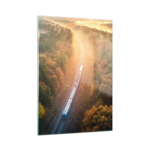 Impression sur verre - Image sur verre - Un train dans un paysage d'automne pittoresque, plein de chaleur et de nostalgie - 50x70cm - Voyage printannier - Décoration murale moderne pour le salon et la chambre ARTTOR