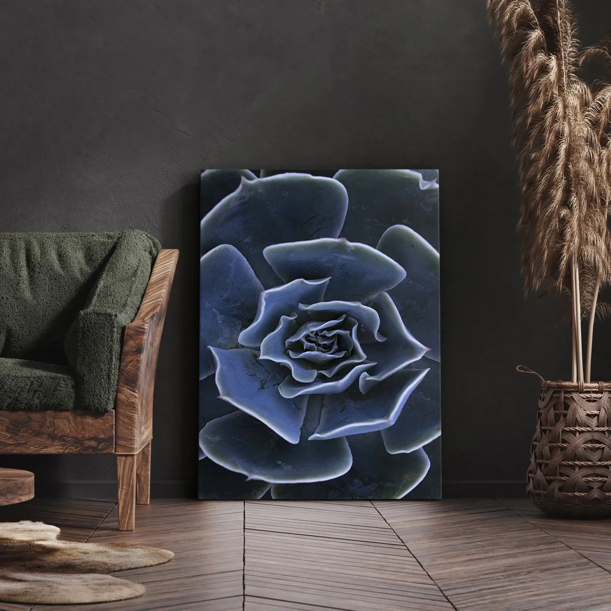 Impression sur toile - Image sur toile - Gros plan d'une rosette succulente verte - 50x70cm - Fleur du désert - Décoration murale moderne pour le salon et la chambre ARTTOR