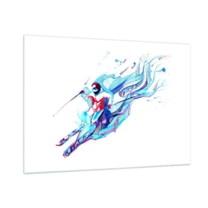 Impression sur verre - Image sur verre - Une figure dynamique d'un skieur aux couleurs abstraites - 100x70cm - Ruée folle vers la joie - Décoration murale moderne pour le salon et la chambre ARTTOR