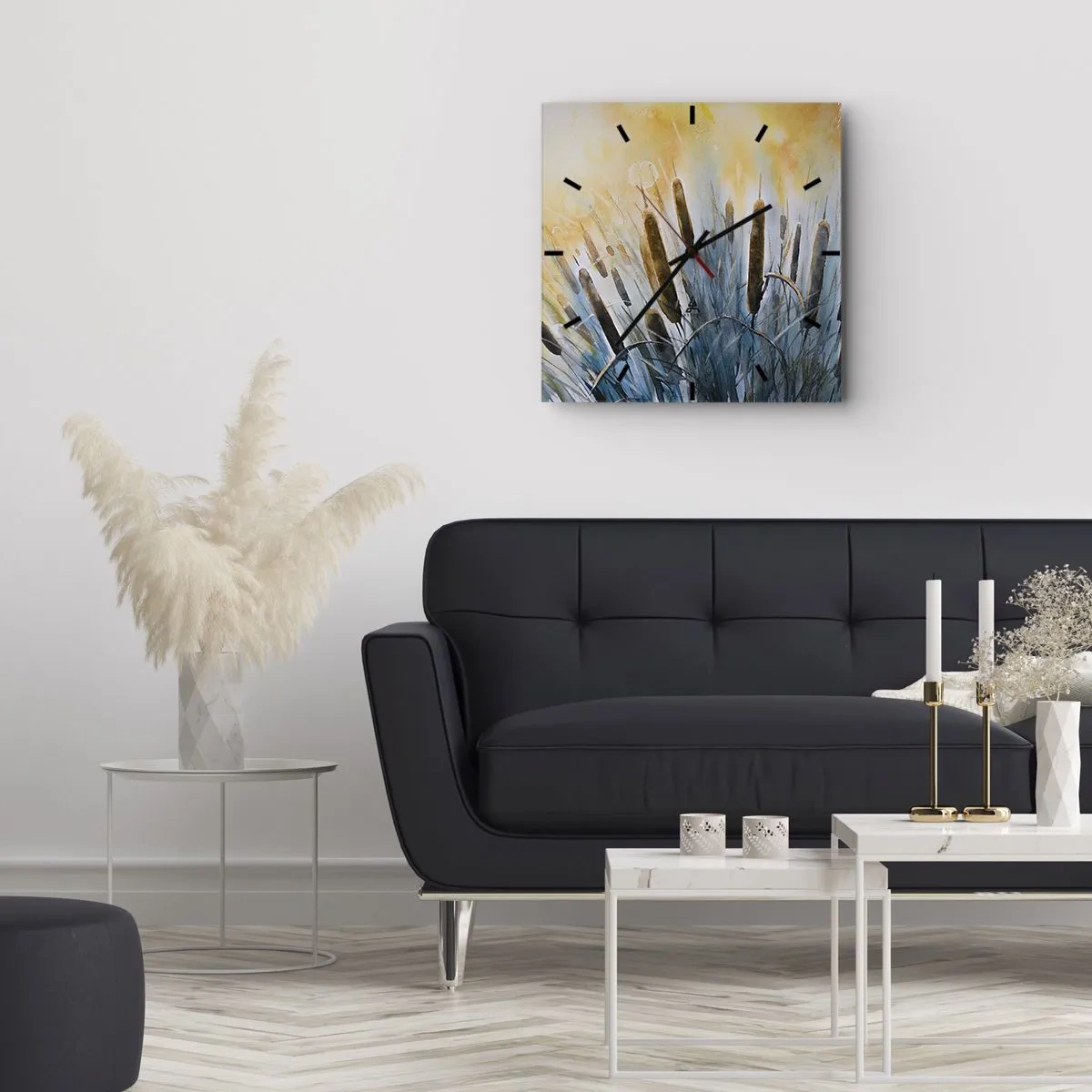 Horloge murale - Pendule murale - Roseaux pittoresques sous les rayons du soleil - 30x30cm - Fraicheur de l'eau, chaleur du soleil - Décoration murale moderne pour le salon et la chambre ARTTOR