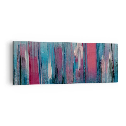 Impression sur toile - Image sur toile - Formes verticales abstraites dans des tons de bleu et de rouge - 140x50cm - Composition verticale en bleu et rouge - Décoration murale moderne pour le salon et la chambre ARTTOR