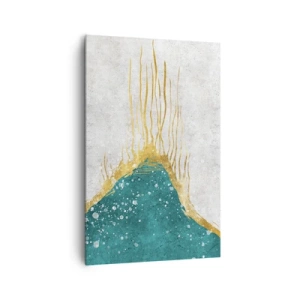 Impression sur toile - Image sur toile - Une composition abstraite dans des tons d'or et de turquoise - 80x120cm - Marée dorée - Décoration murale moderne pour le salon et la chambre ARTTOR
