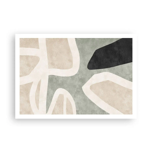 Affiche - Poster - Formes abstraites aux couleurs tamisées - 100x70cm - Composition pour motif noir - Décoration murale moderne pour le salon et la chambre ARTTOR