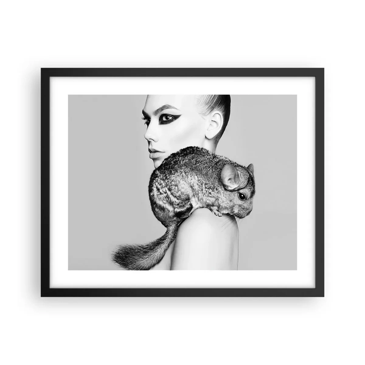 Affiche dans un cadre noir - Poster - Dame au chinchilla - 50x40 cm