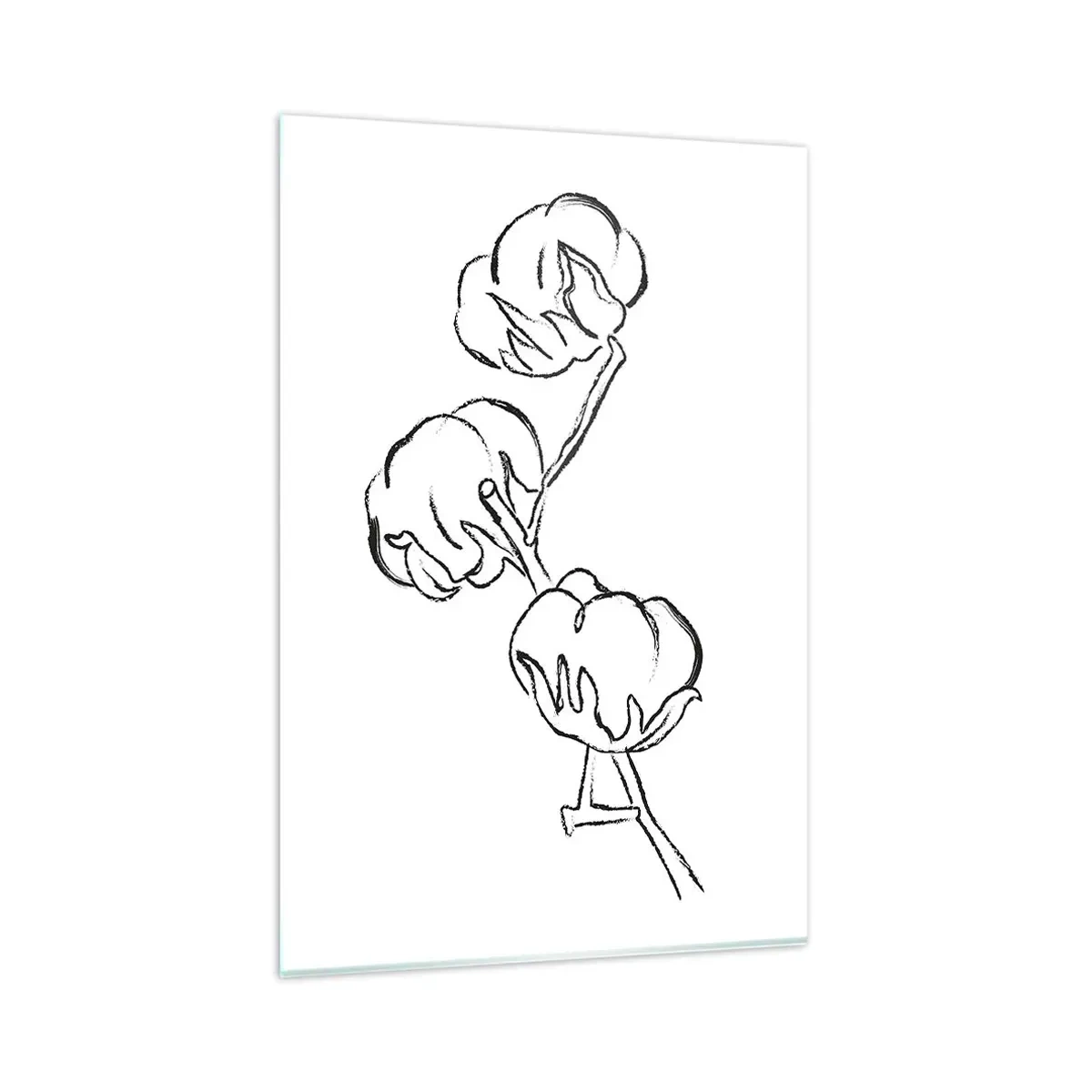 Impression sur verre - Image sur verre - Un contour délicat d'une branche de coton sur fond blanc - 80x120cm - Duvet de coton - Décoration murale moderne pour le salon et la chambre ARTTOR