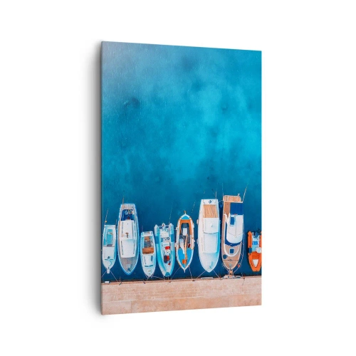 Impression sur toile - Image sur toile - Bateaux amarrés au rivage contre l'eau bleue - 80x120cm - En une seule fois - Décoration murale moderne pour le salon et la chambre ARTTOR