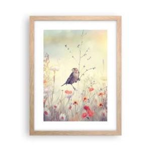 Affiche dans un chêne clair - Poster - Portrait d'oiseau sur pré en fond - 30x40 cm