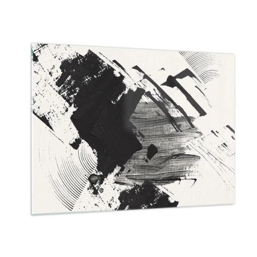 Impression sur verre - Image sur verre - Abstraction expressive en noir et blanc avec des traits dynamiques. - 70x50cm - Abstraction – expression du noir - Décoration murale moderne pour le salon et la chambre ARTTOR