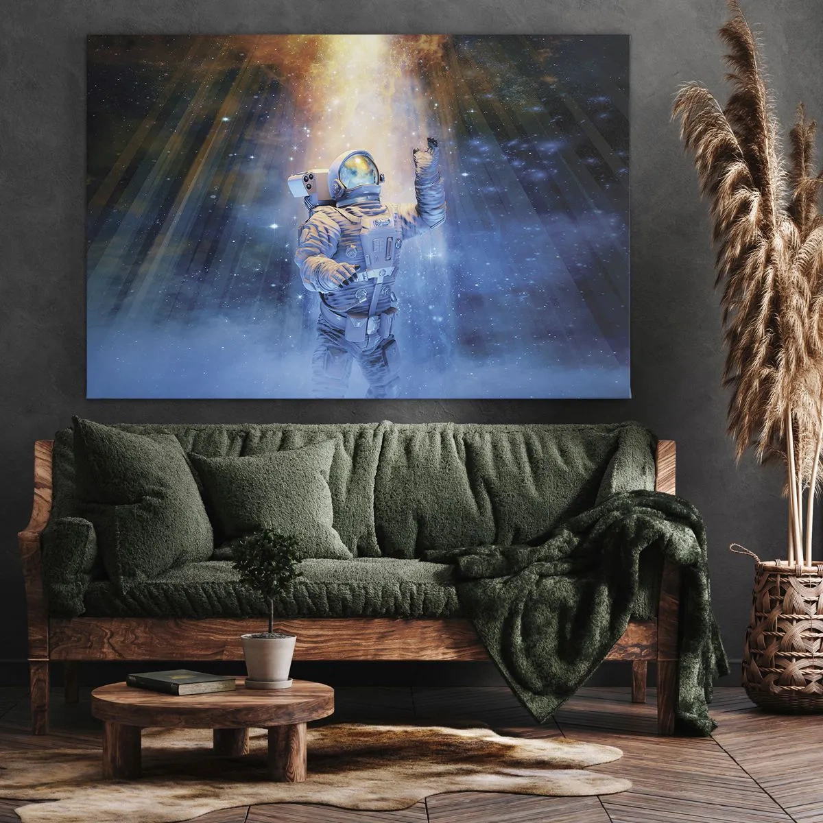 Impression sur toile - Image sur toile - Un astronaute à la lumière d'une explosion cosmique pleine d'étoiles - 100x70cm - Enfin arrivé - Décoration murale moderne pour le salon et la chambre ARTTOR