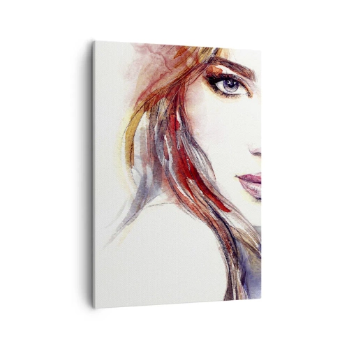 Impression sur toile - Image sur toile - Une aquarelle subtile du visage d'une femme au regard expressif. - 50x70cm - Vademecum - suivez-moi - Décoration murale moderne pour le salon et la chambre ARTTOR