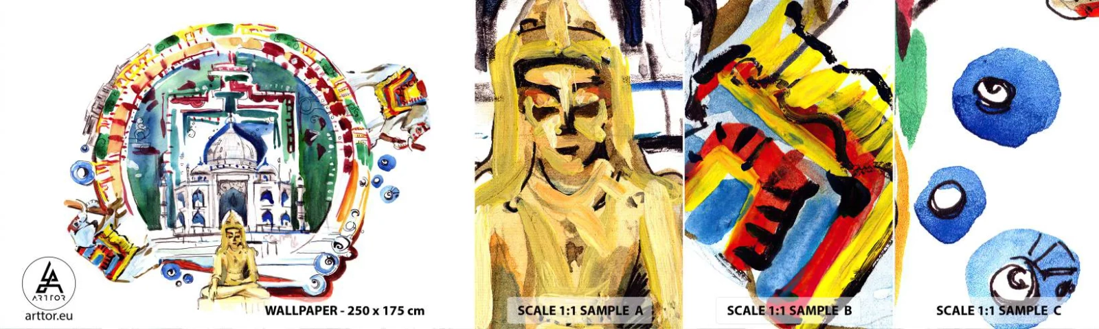 Échantillon de Papier Peint Autocollant Deluxe Sticker - Équilibre mondial hindou - Bouddha, Inde, bouddhisme - 100x30 cm