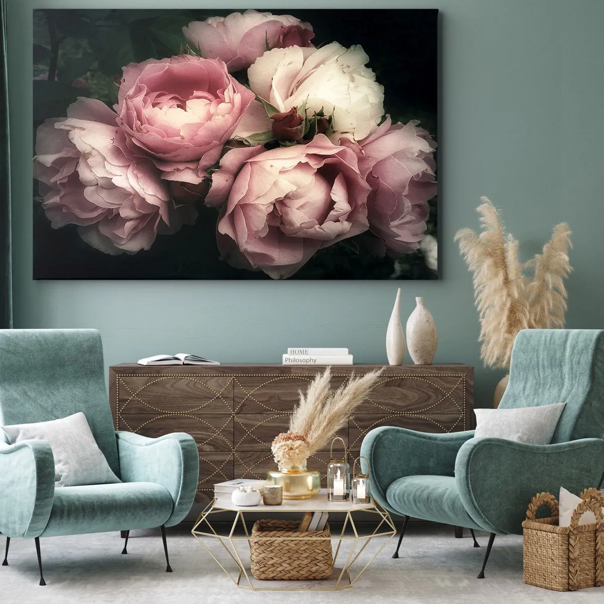 Impression sur toile - Image sur toile - Un bouquet de roses aux tons délicats de rose et de blanc - 100x70cm - Le charme de la belle époque - Décoration murale moderne pour le salon et la chambre ARTTOR