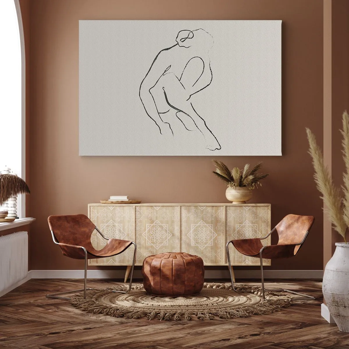 Impression sur toile - Image sur toile - Une silhouette minimaliste en noir sur fond clair - 70x50cm - Croquis intime - Décoration murale moderne pour le salon et la chambre ARTTOR