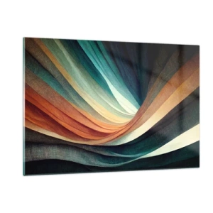 Impression sur verre - Image sur verre - Vagues colorées dans les tons turquoise, orange et beige - 120x80cm - Tissé à partir de couleurs - Décoration murale moderne pour le salon et la chambre ARTTOR