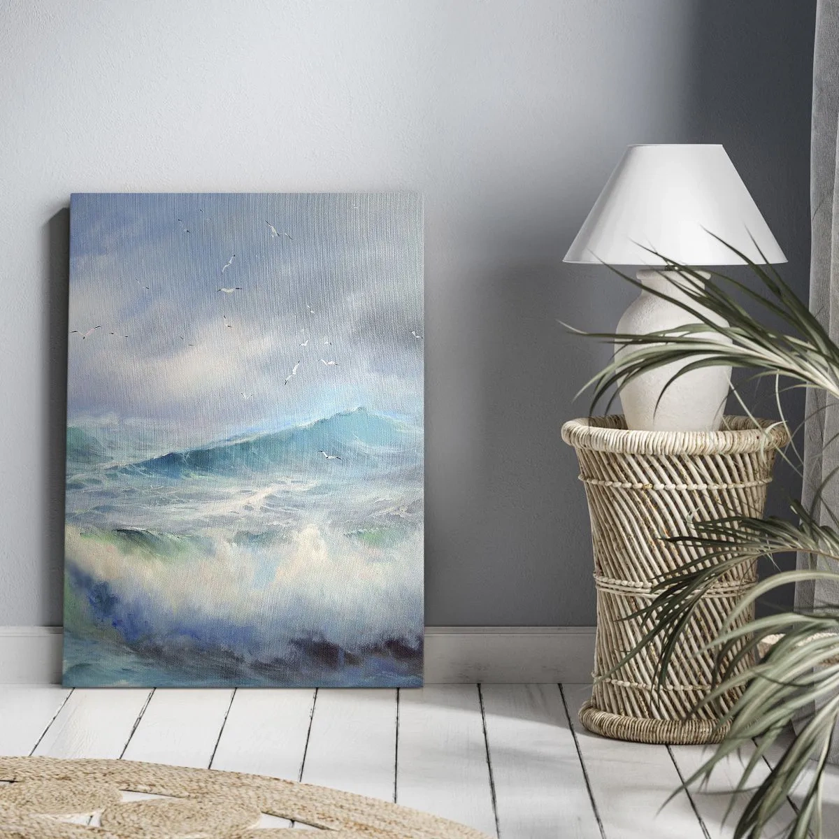 Impression sur toile - Image sur toile - De grosses vagues sur l'océan - 80x120cm - "Le tourbillon hurlait de triomphe..." - Décoration murale moderne pour le salon et la chambre ARTTOR