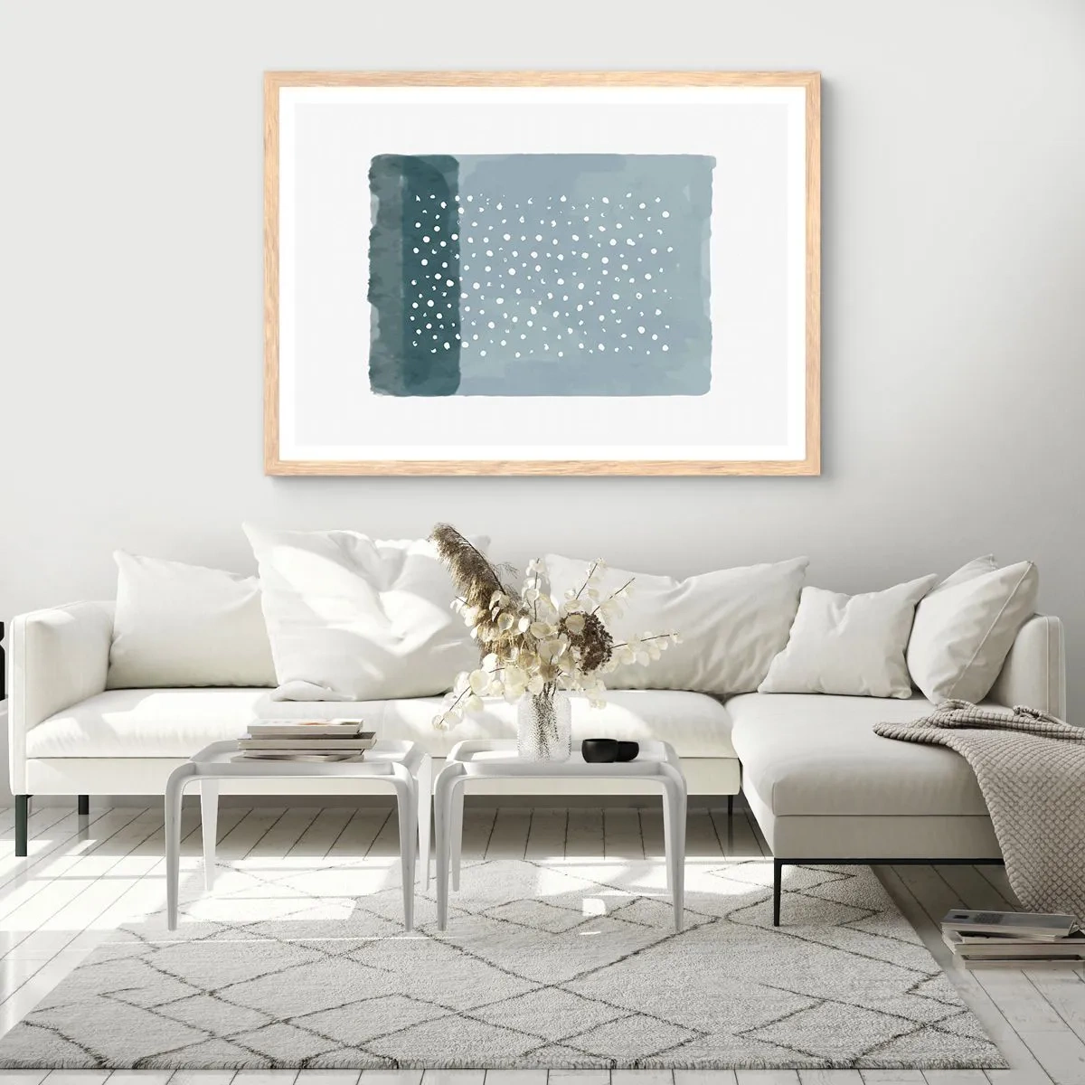 Affiche dans un chêne clair - Poster - Évolution de bleus - 50x40 cm