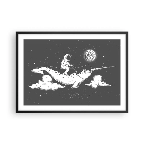 Affiche dans un cadre noir - Poster - Un astronaute sur le dos d'un narval flottant dans une scène spatiale. - 70x50cm - Cavalier de l'espace - Décoration murale moderne pour le salon et la chambre ARTTOR