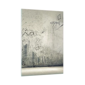 Impression sur verre - Image sur verre - Croquis graphique avec des éléments commerciaux et créatifs - 50x70cm - Ma vie fantastique en ville - Décoration murale moderne pour le salon et la chambre ARTTOR