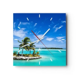 Horloge murale - Pendule murale - Une île exotique avec des palmiers sur des eaux turquoises - 30x30cm - Paradis sur Terre - Décoration murale moderne pour le salon et la chambre ARTTOR