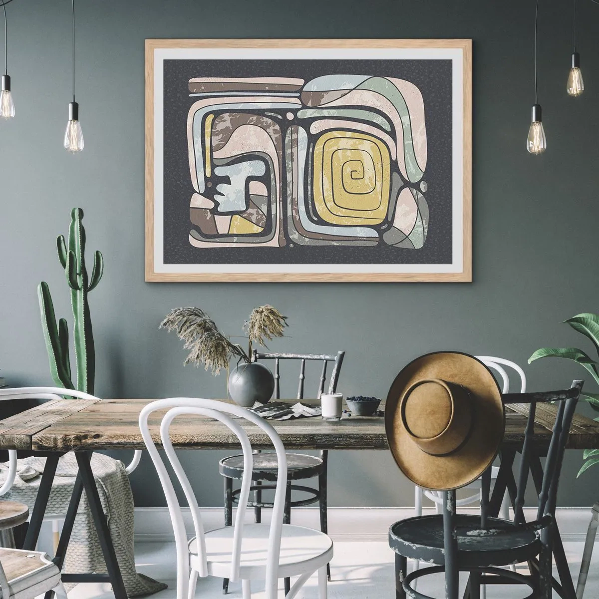 Affiche dans un chêne clair - Poster - L'abstraction dans l'esprit précolombien - 100x70 cm