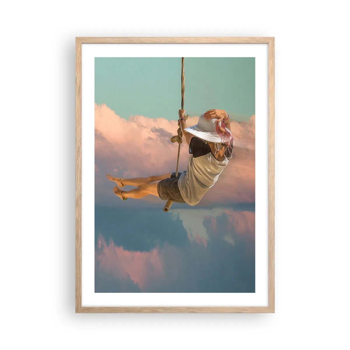 Affiche dans un chêne clair - Poster - S'amuser dans les nuages - 50x70 cm