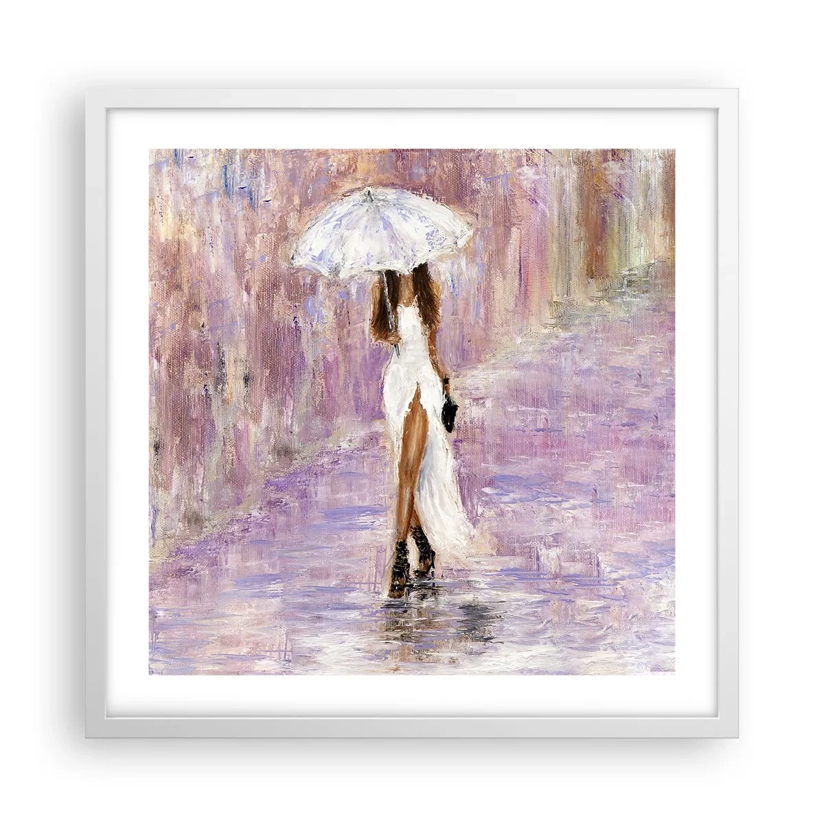 Affiche dans un cadre blanc - Poster - Sous la pluie lilas - 50x50 cm