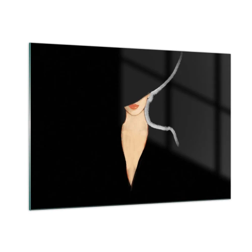 Impression sur verre - Image sur verre - Un portrait subtil d'une femme sur fond noir - 100x70cm - Élégance et style - Décoration murale moderne pour le salon et la chambre ARTTOR