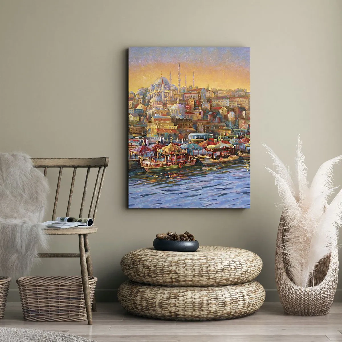 Impression sur toile - Image sur toile - Panorama pittoresque d'Istanbul avec vue sur la baie et la ville - 50x70cm - Conte d'Istanbul - Décoration murale moderne pour le salon et la chambre ARTTOR