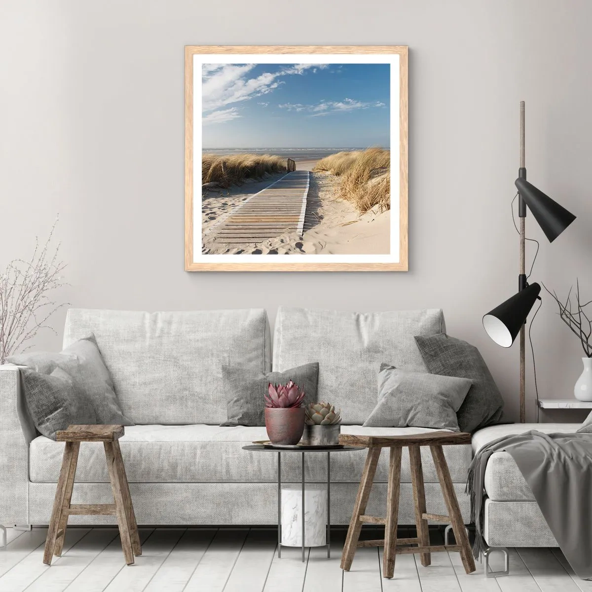 Affiche dans un chêne clair - Poster - Derrière la dune, dans le bruissement de l'herbe - 50x50 cm