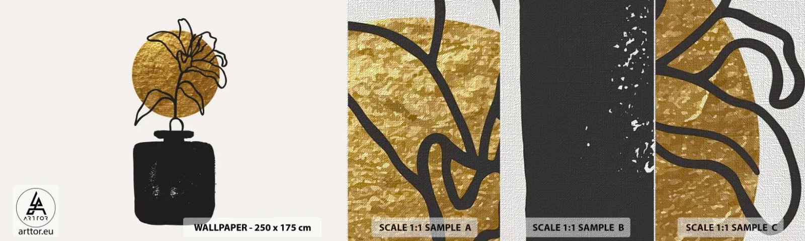 Échantillon de Papier Peint Premium Canvas - La beauté vaut son pesant d'or - Vase, Fleurs, Minimalisme - 100x30 cm