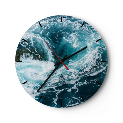 Horloge murale - Pendule murale - Vagues océaniques dynamiques aux tons turquoise - 30x30cm - La porte vers le centre de la Terre - Décoration murale moderne pour le salon, la cuisine et la chambre ARTTOR