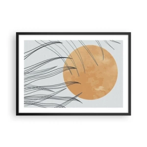 Affiche dans un cadre noir - Poster - Brins d'herbe abstraits sur fond de grand soleil orange - 70x50cm - Toujours vers le soleil - Décoration murale moderne pour le salon et la chambre ARTTOR