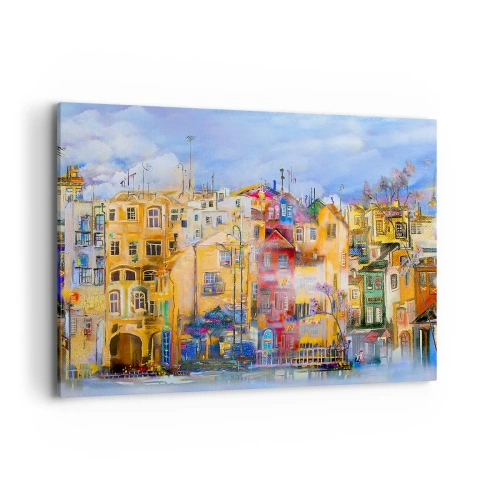 Impression sur toile - Image sur toile - Bâtiments urbains colorés dans un style artistique - 100x70cm - Nous sommes ensemble - Décoration murale moderne pour le salon et la chambre ARTTOR