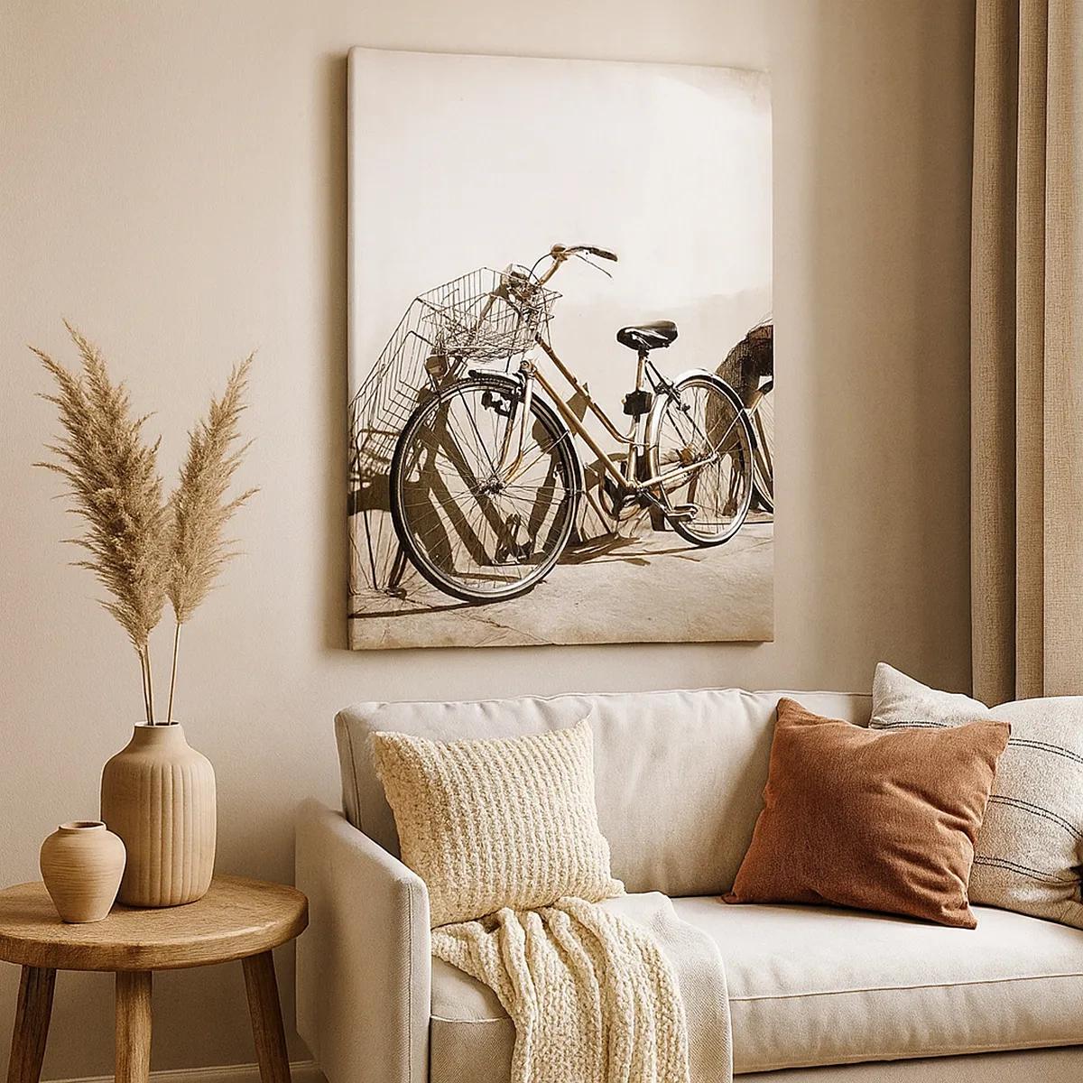 Impression sur toile - Image sur toile - Deux vélos appuyés contre un vieux mur de style rétro - 50x70cm - Le charme inoubliable du passé - Décoration murale moderne pour le salon et la chambre ARTTOR