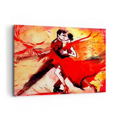 Impression sur toile - Image sur toile - Un couple dansant le tango dans des tons rouges sur un fond dynamique. - 100x70cm - Le rythme violet de la passion - Décoration murale moderne pour le salon et la chambre ARTTOR