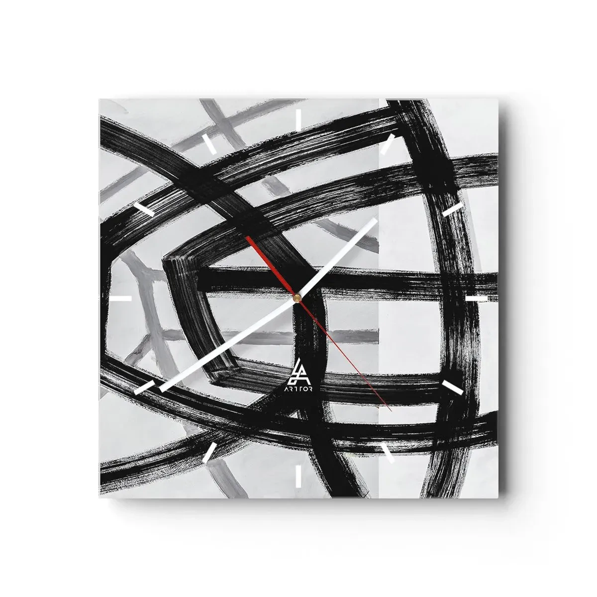 Horloge murale - Pendule murale - Lignes abstraites noires et blanches se croisant sur un fond clair - 30x30cm - Profondeur du bâtiment - Décoration murale moderne pour le salon et la chambre ARTTOR