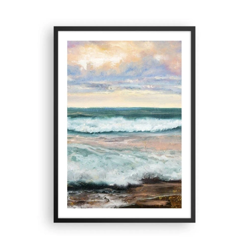 Affiche dans un cadre noir - Poster - Vagues de la mer au coucher du soleil - 50x70cm - Ici tu adouciras ton âme - Décoration murale moderne pour le salon et la chambre ARTTOR
