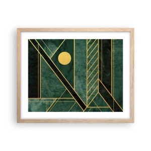 Affiche dans un chêne clair - Poster - Dynamique or et azur - 50x40 cm