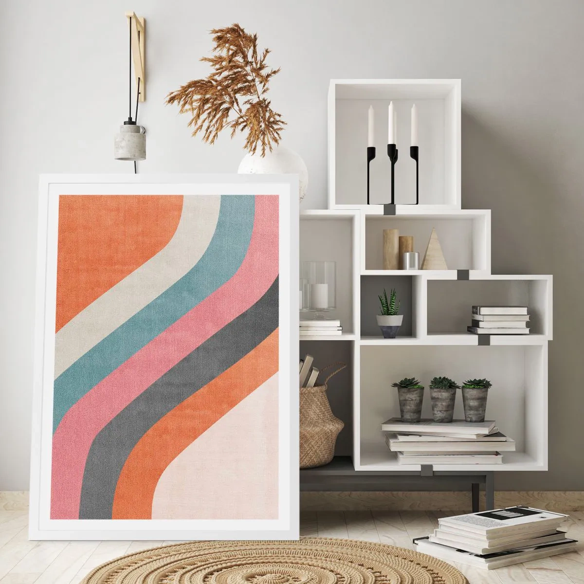 Affiche dans un cadre blanc - Poster - Composition diagonale – mouvement - 70x100 cm