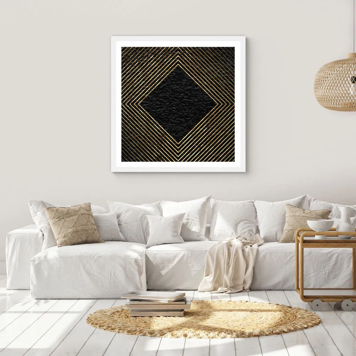 Affiche dans un cadre blanc - Poster - Géométrie dans un style glamour - 60x60 cm