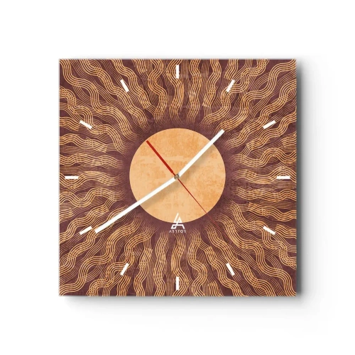 Horloge murale - Pendule murale - Motif ensoleillé avec des rayons sur un fond dans les tons marron - 30x30cm - Icône du soleil - Décoration murale moderne pour le salon et la chambre ARTTOR