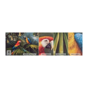 Échantillon de Papier Peint Premium Canvas - Romantisme dans les tropiques - Perroquet Ara, Animaux, Forêt tropicale - 100x30 cm