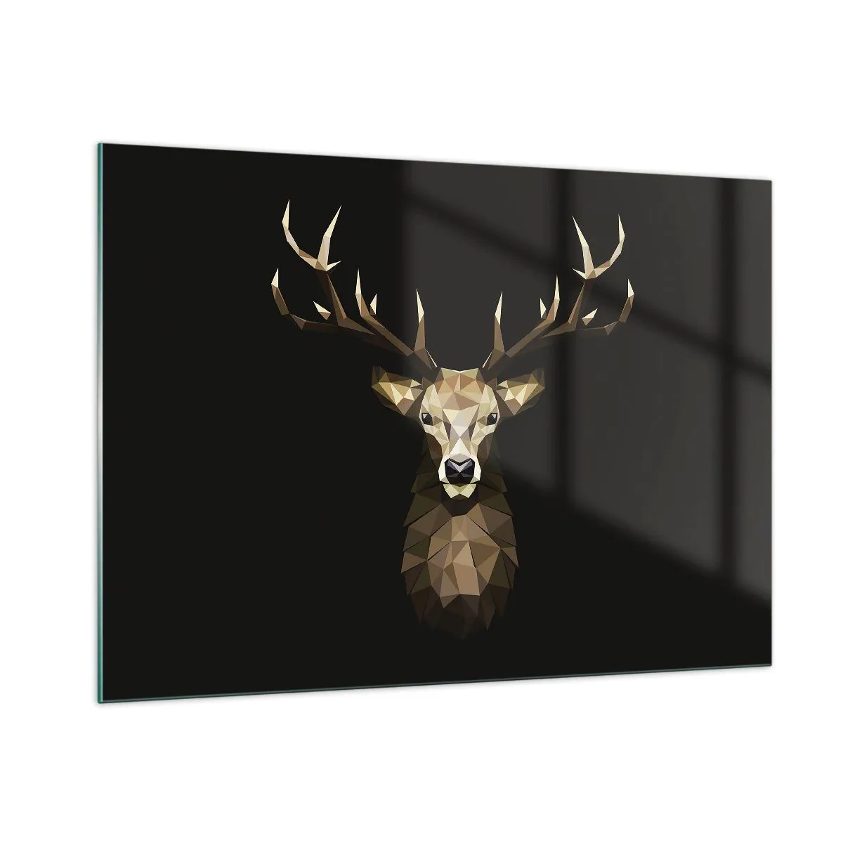 Impression sur verre - Image sur verre - Cerf géométrique sur fond noir - 100x70cm - Cerf cubique - Décoration murale moderne pour le salon et la chambre ARTTOR