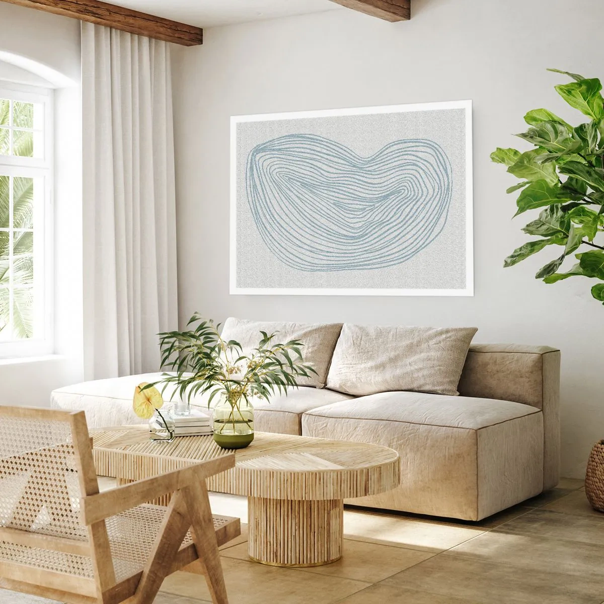 Affiche - Poster - Motif de vague abstrait en bleu délicat - 100x70cm - Une goutte de sourire - Décoration murale moderne pour le salon et la chambre ARTTOR