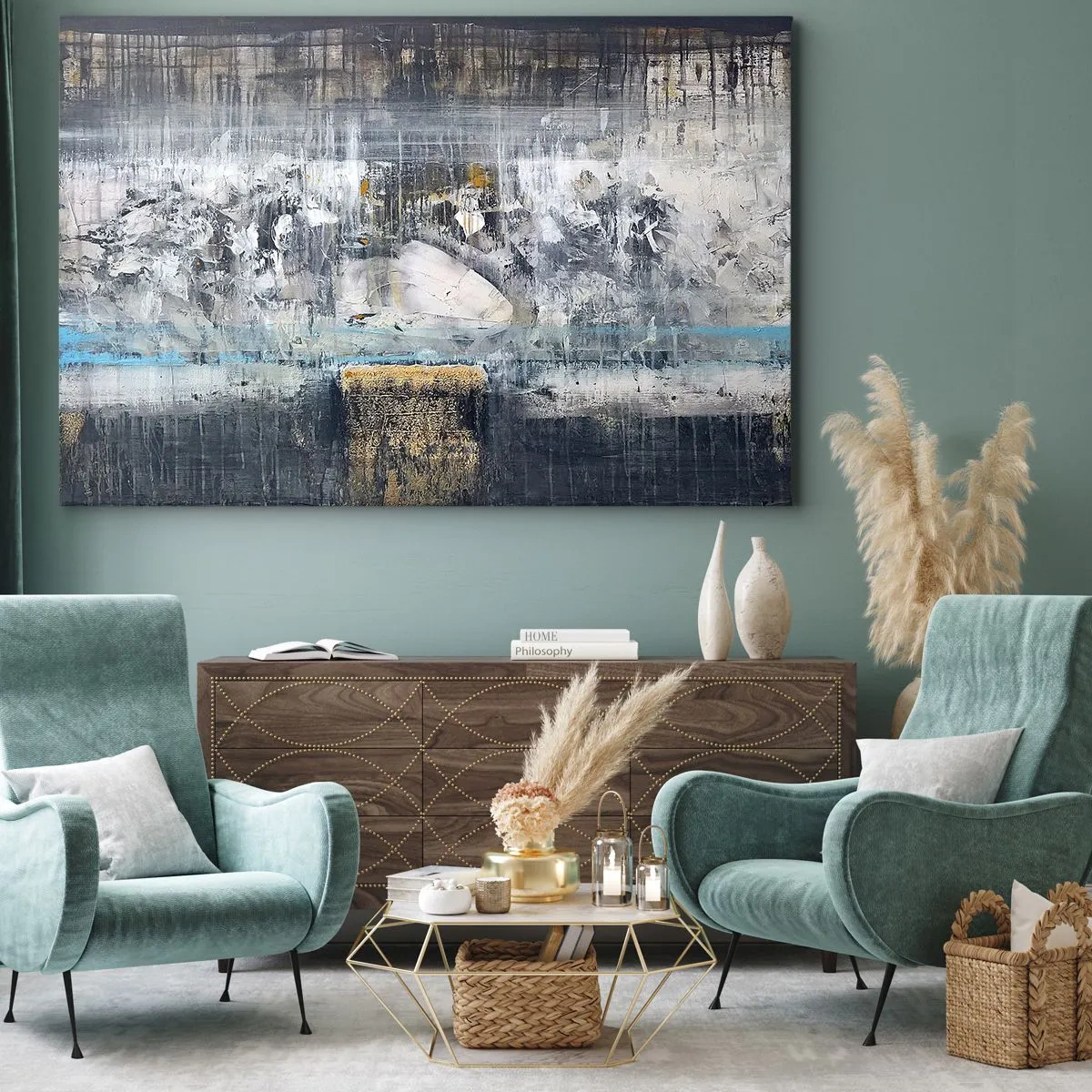 Impression sur toile - Image sur toile - Composition abstraite aux tons froids - 70x50cm - Comme sur la glace, comme après décembre - Décoration murale moderne pour le salon et la chambre ARTTOR
