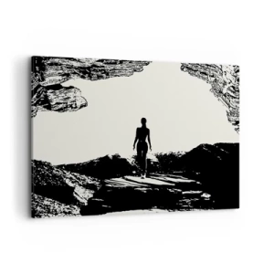 Impression sur toile - Image sur toile - Silhouette noire et blanche d'une femme dans une grotte contre le ciel - 100x70cm - Nouveau look - Décoration murale moderne pour le salon et la chambre ARTTOR