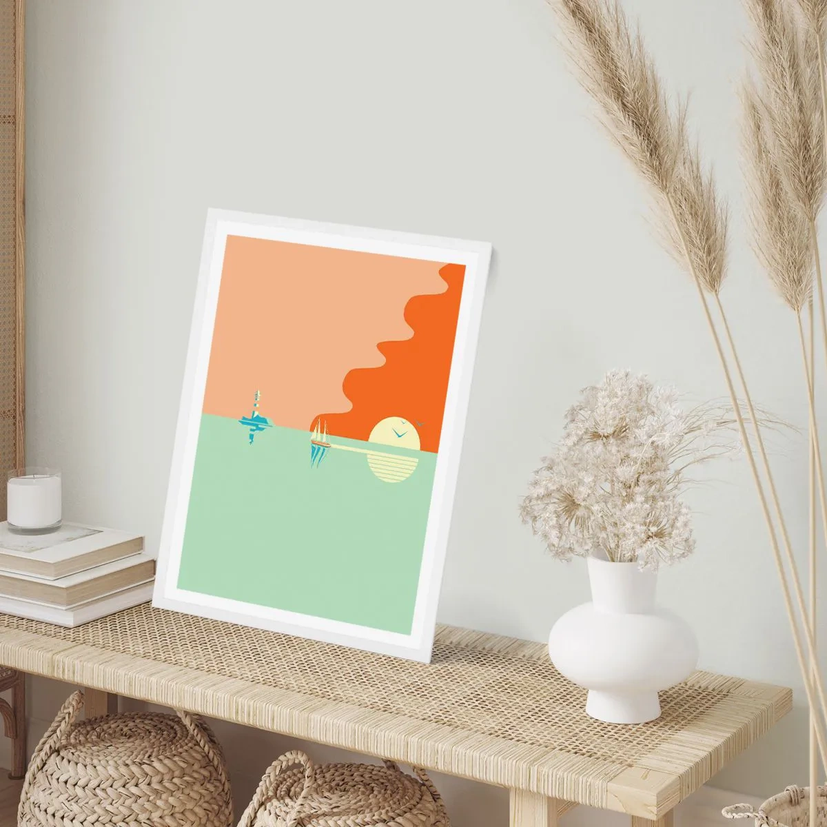 Affiche dans un cadre blanc - Poster - Paysage idéal de la mer - 50x70 cm